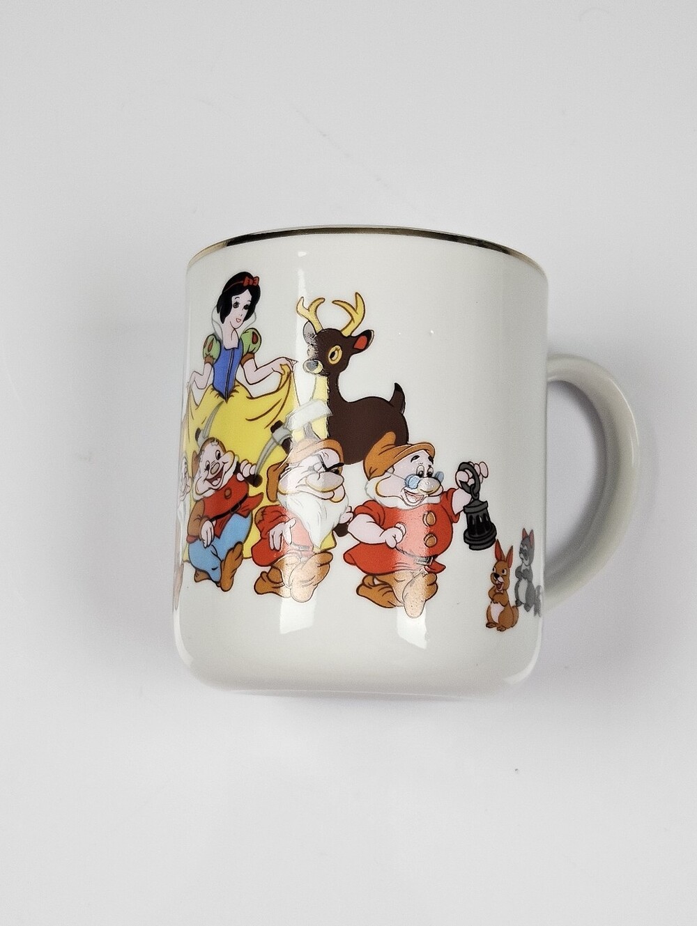 Vintage Walt Disney Productions Snow White Seven Dwarfs Mug Japan Gold Rim